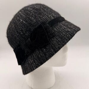 August Hat Black Cloche Style Hat with Bow – Wool Blend